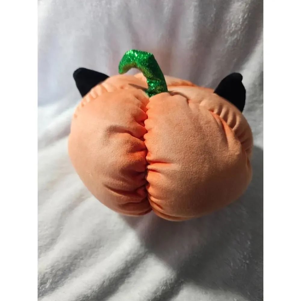 Hug Fun Kitty Cat Pumpkin Plush Toy Shiny Green Eyes Halloween Fall Decor 6" - Picture 6 of 10